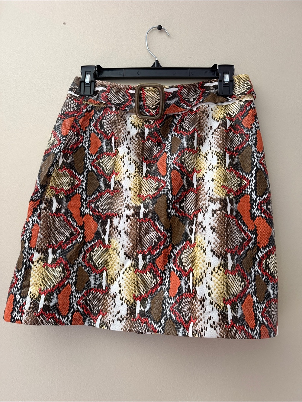 Song of Style Snake-Print Mini Skirt in Orange, Brown & Cream